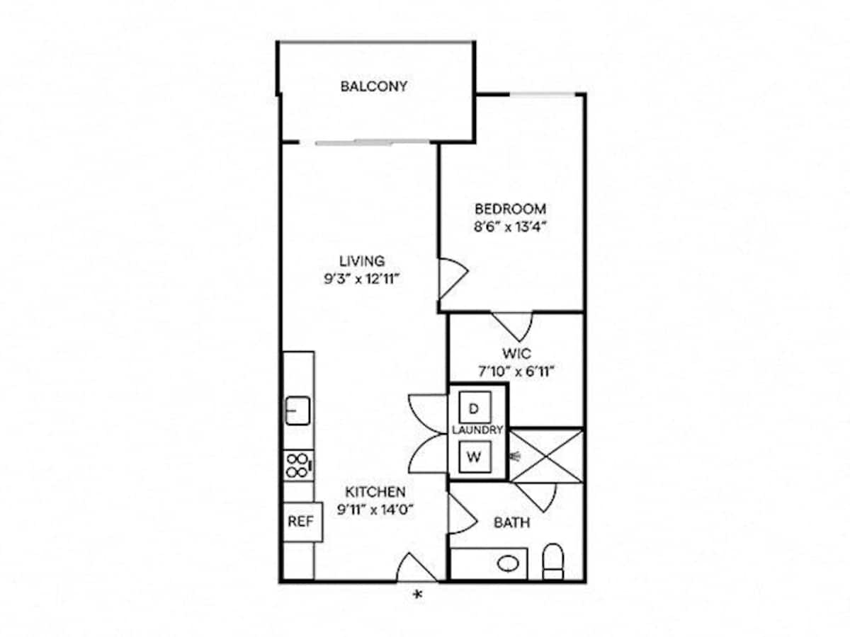 Floorplan diagram for A1, showing 1 bedroom