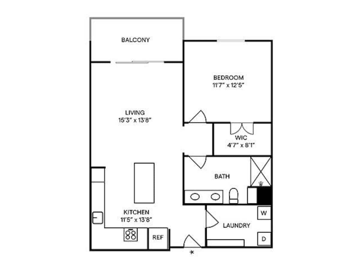 Floorplan diagram for A11, showing 1 bedroom