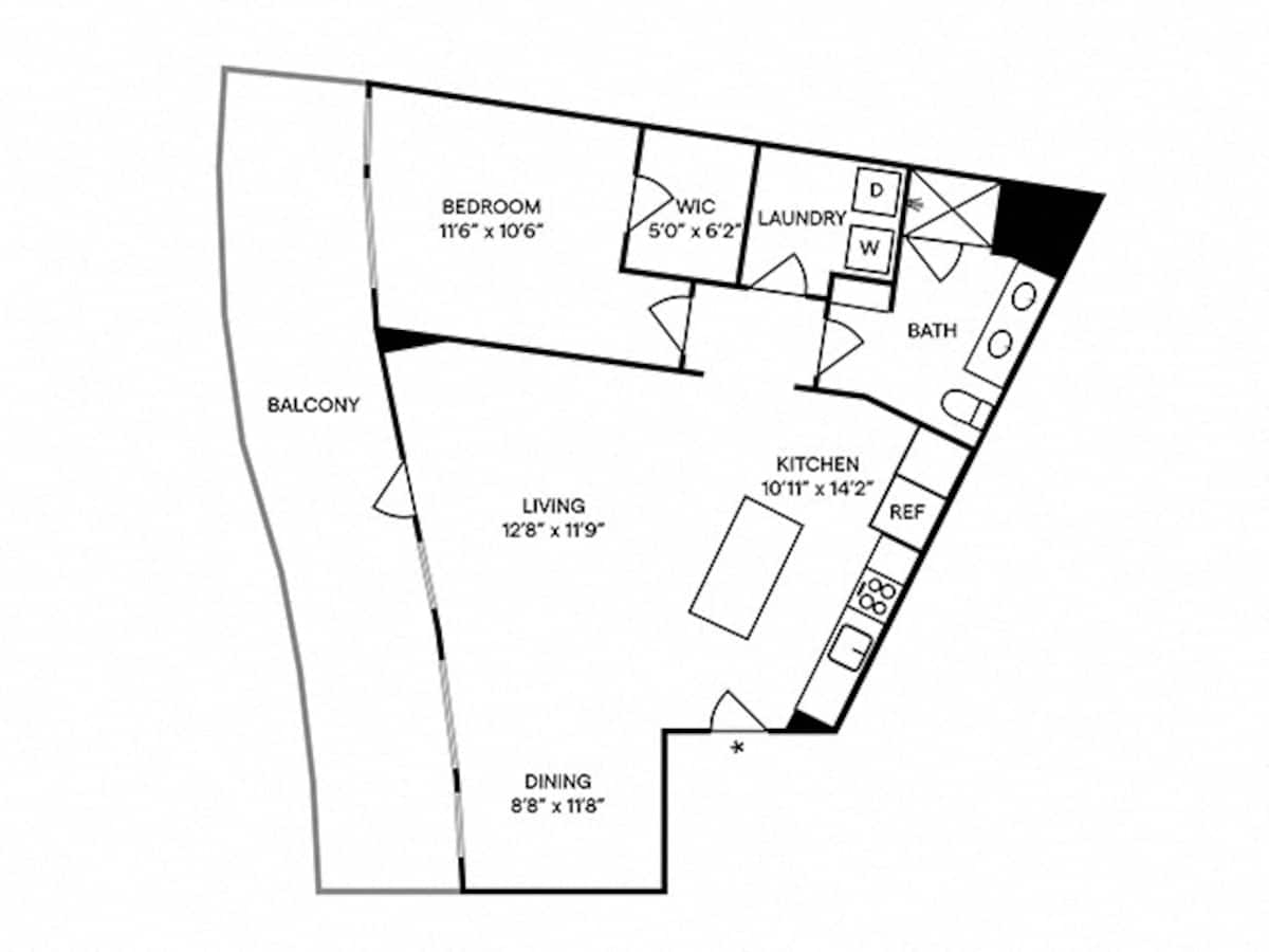 Floorplan diagram for A12, showing 1 bedroom