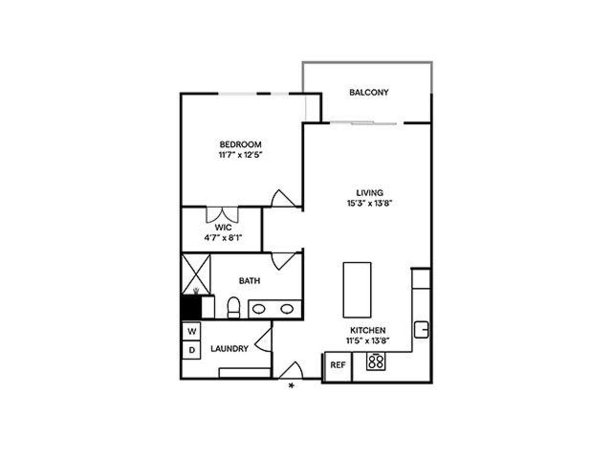 Floorplan diagram for A14, showing 1 bedroom