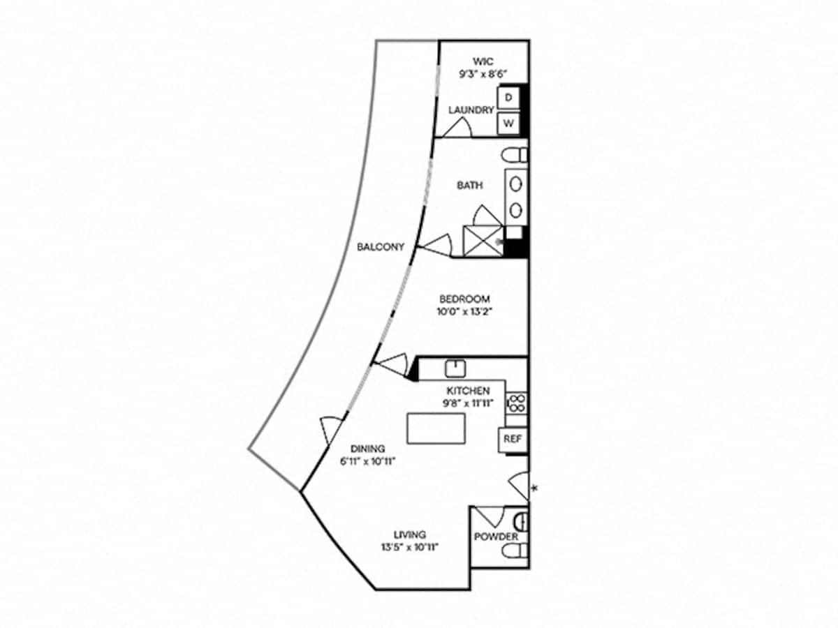 Floorplan diagram for A16, showing 1 bedroom