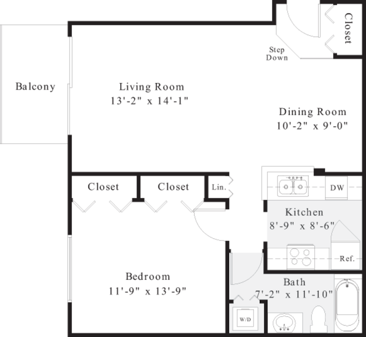 Floorplan diagram for A2, showing 1 bedroom