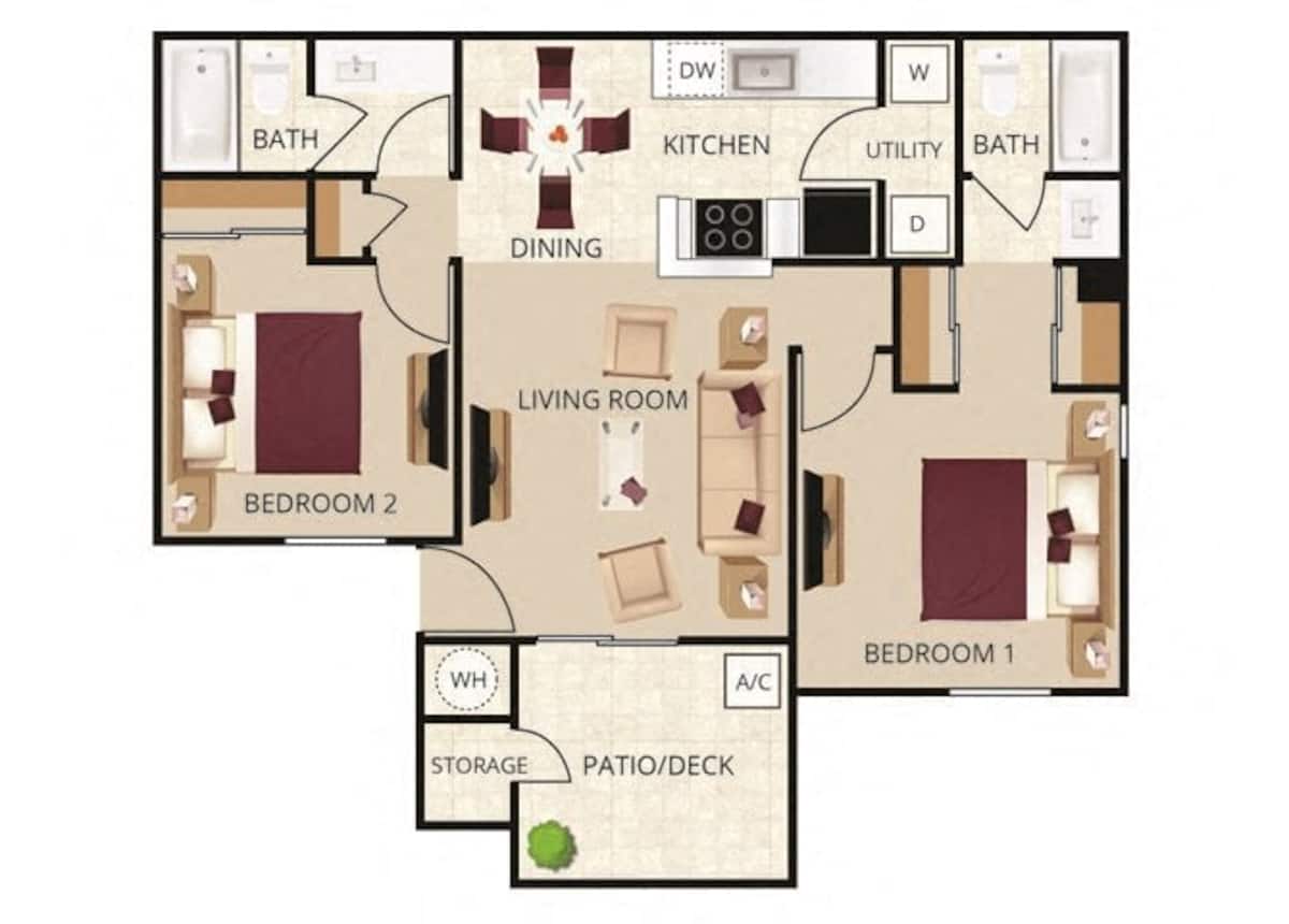 Floorplan diagram for The Puerto Vallarta, showing 2 bedroom