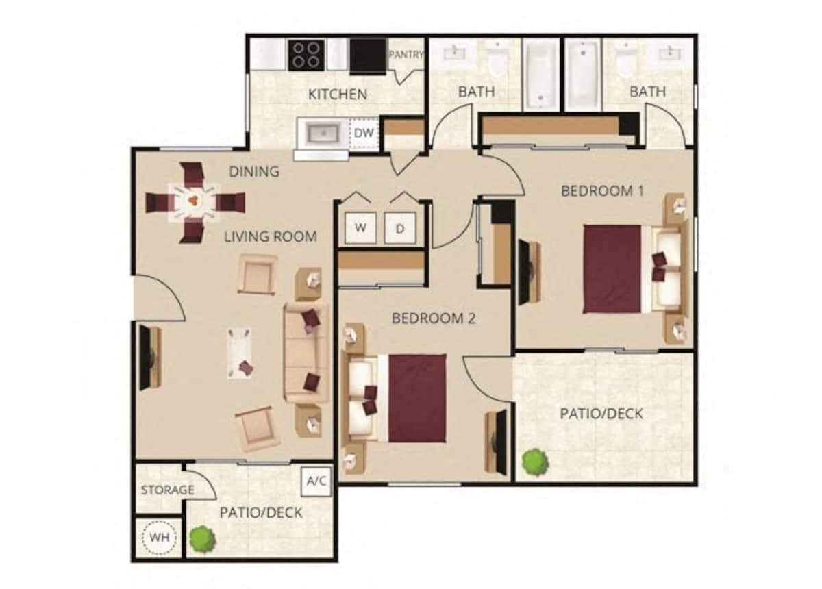 Floorplan diagram for The Seville, showing 2 bedroom