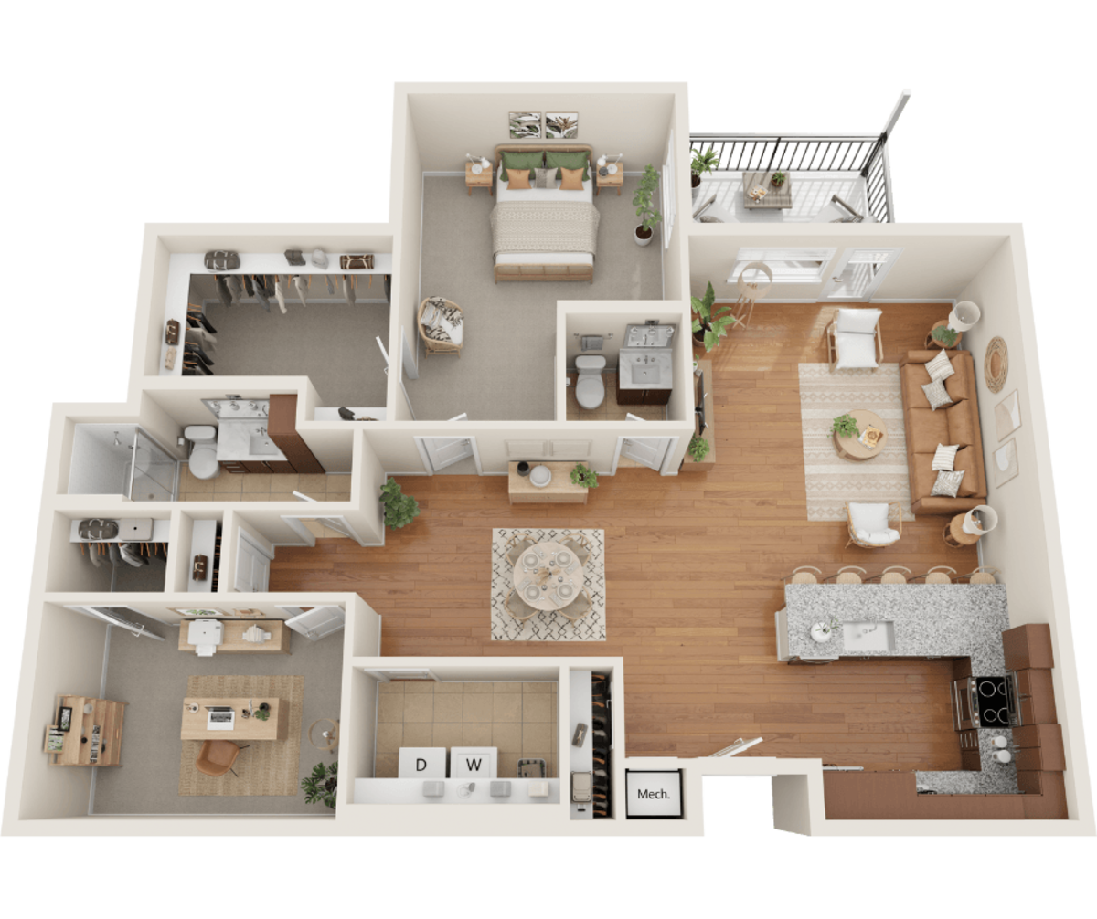 Floorplan diagram for A2ab (with Office or Den), showing 1 bedroom