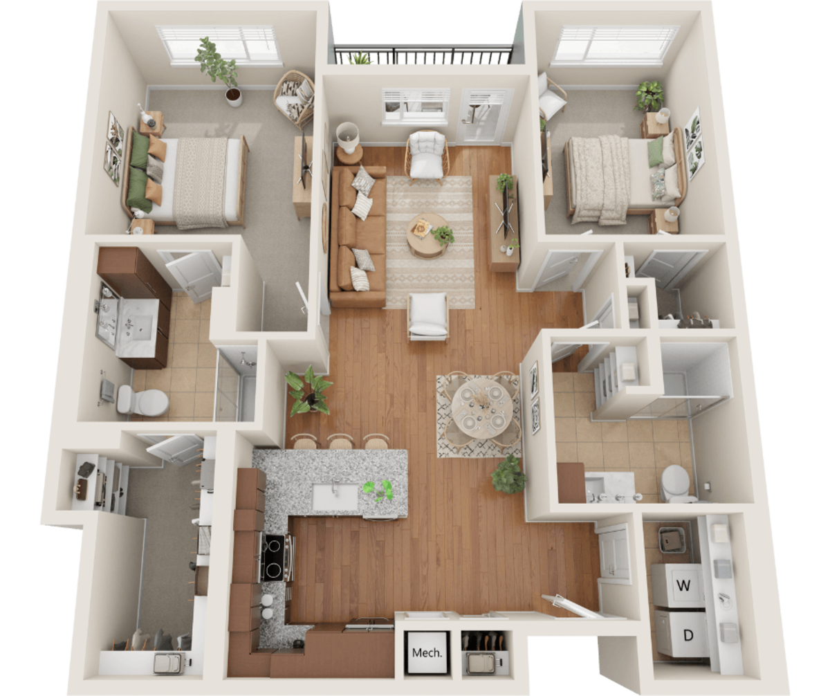 Floorplan diagram for B, showing 2 bedroom