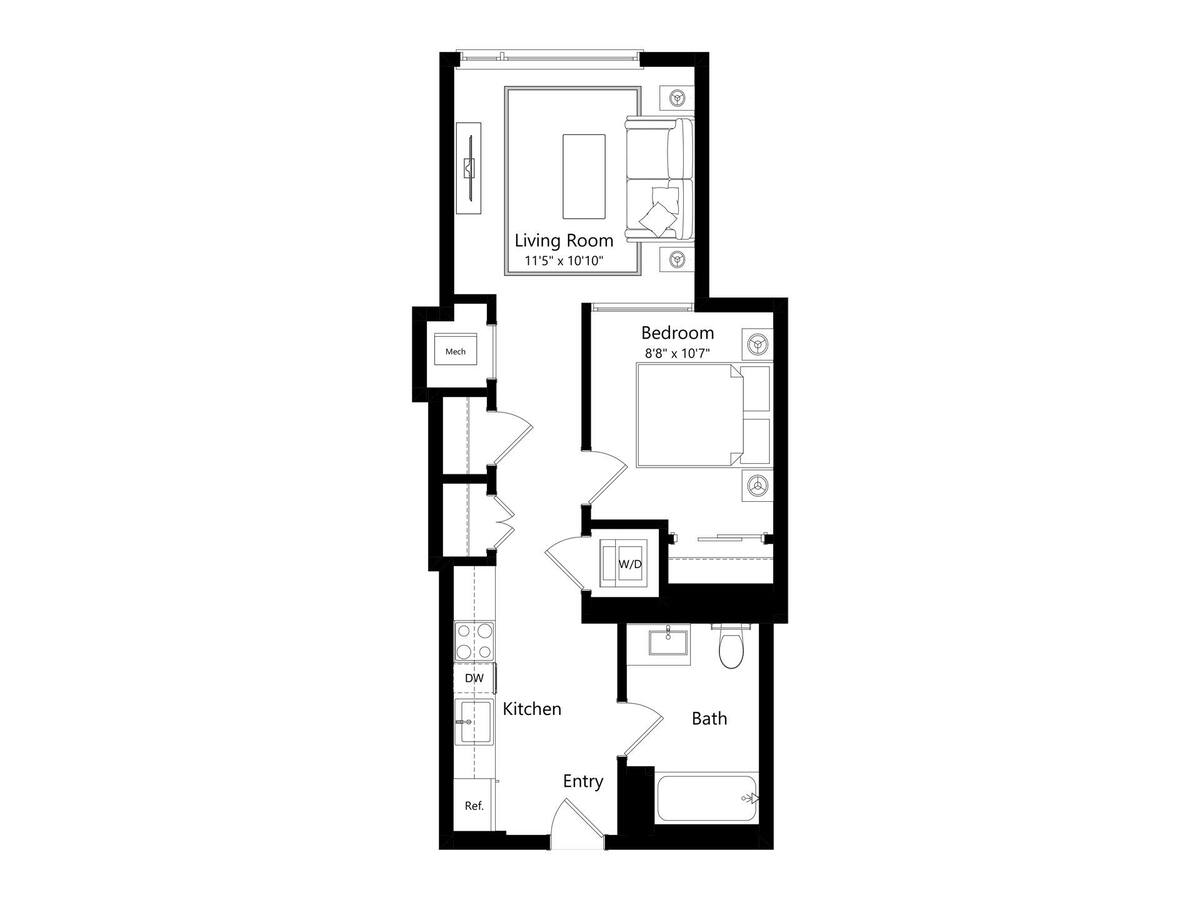 Floorplan diagram for One Bedroom C, showing 1 bedroom