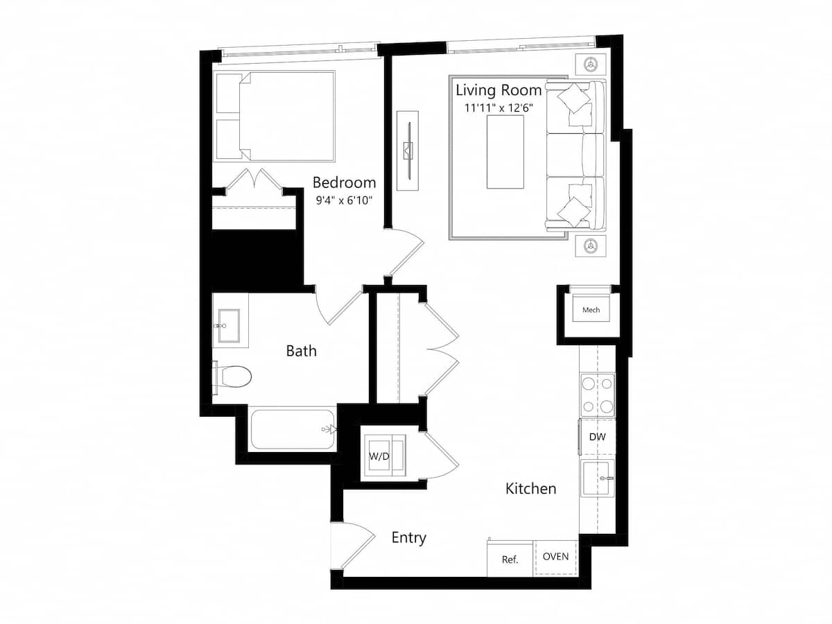 Floorplan diagram for One Bedroom G, showing 1 bedroom