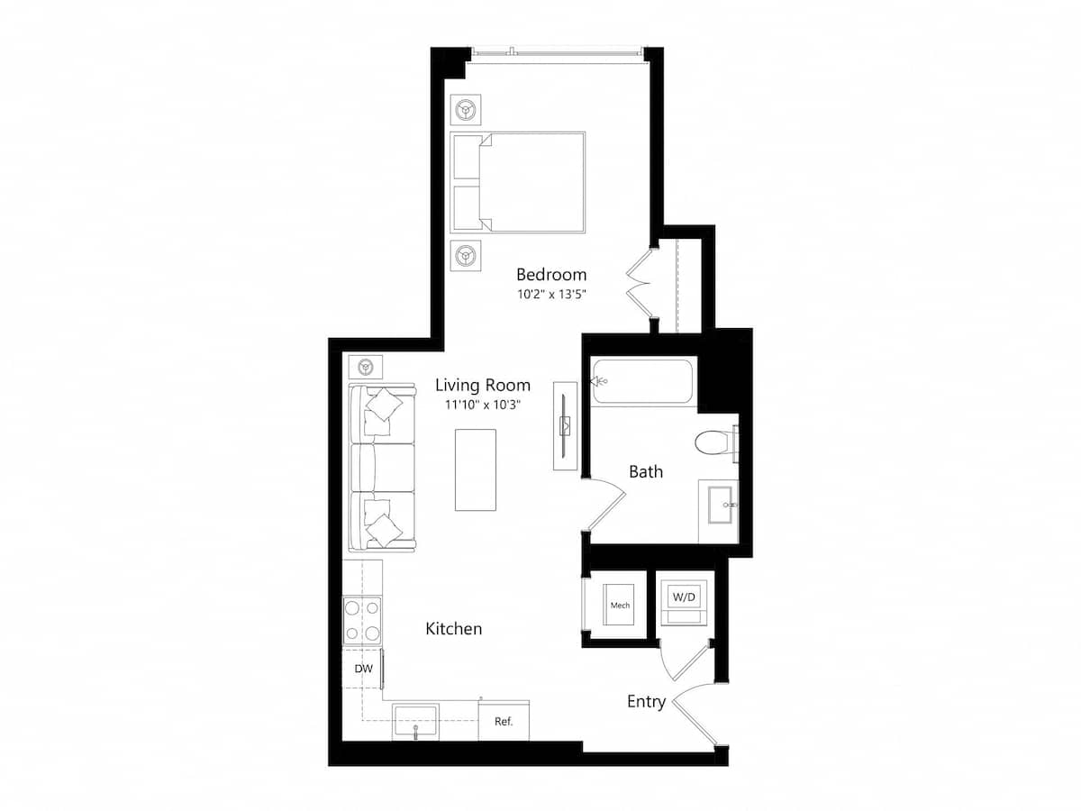 Floorplan diagram for Studio G, showing Studio