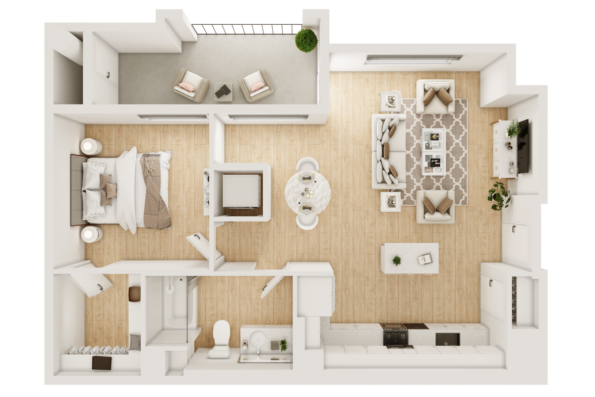 Plano de 1B.1, que muestra 1 habitación