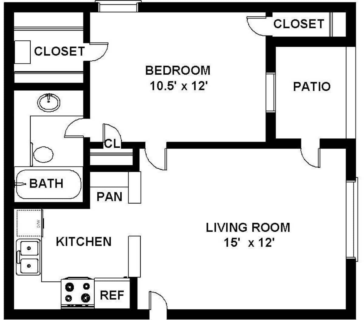 Floorplan diagram for The Ashton, showing 1 bedroom