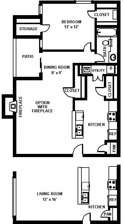 Floorplan diagram for The Canville, showing 1 bedroom