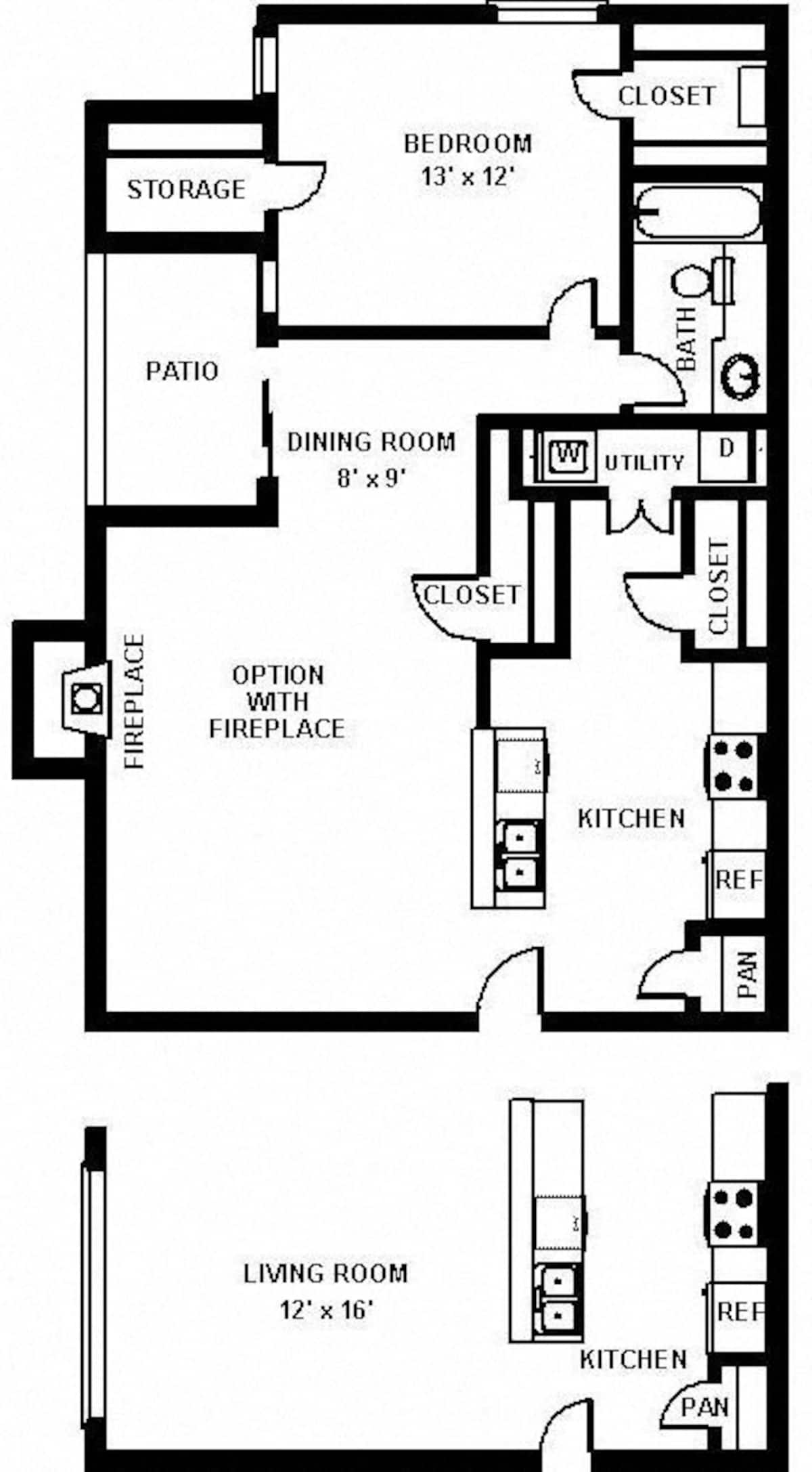 Floorplan diagram for The Canville, showing 1 bedroom