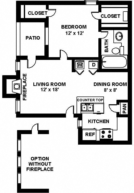Floorplan diagram for The Hartley, showing 1 bedroom
