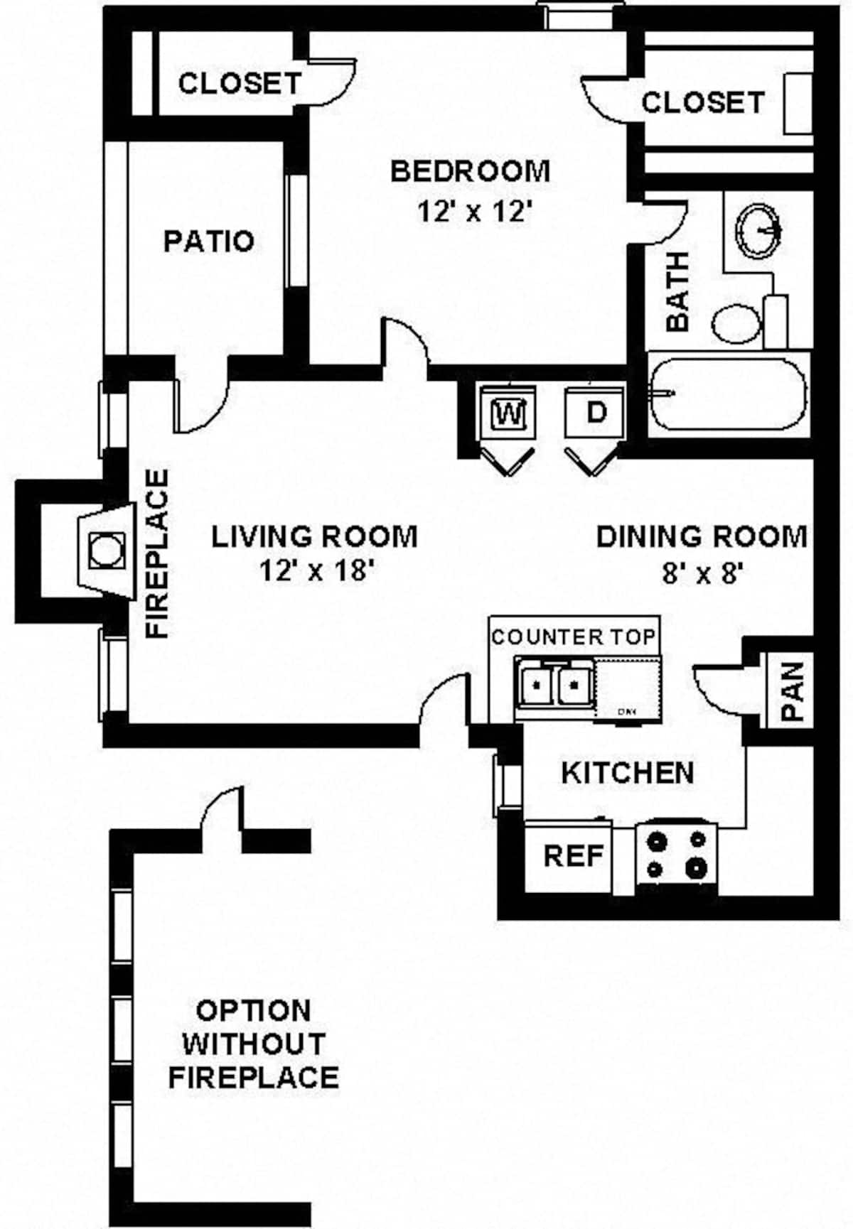 Floorplan diagram for The Hartley, showing 1 bedroom