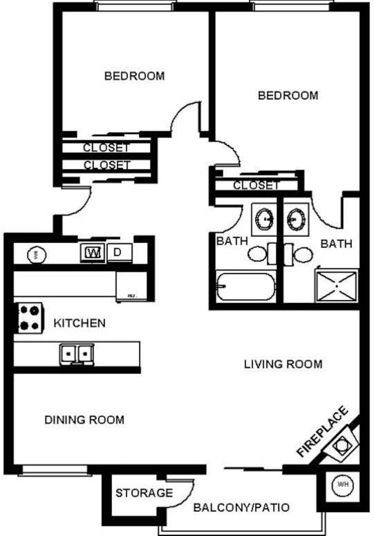 Floorplan diagram for B2, showing 2 bedroom