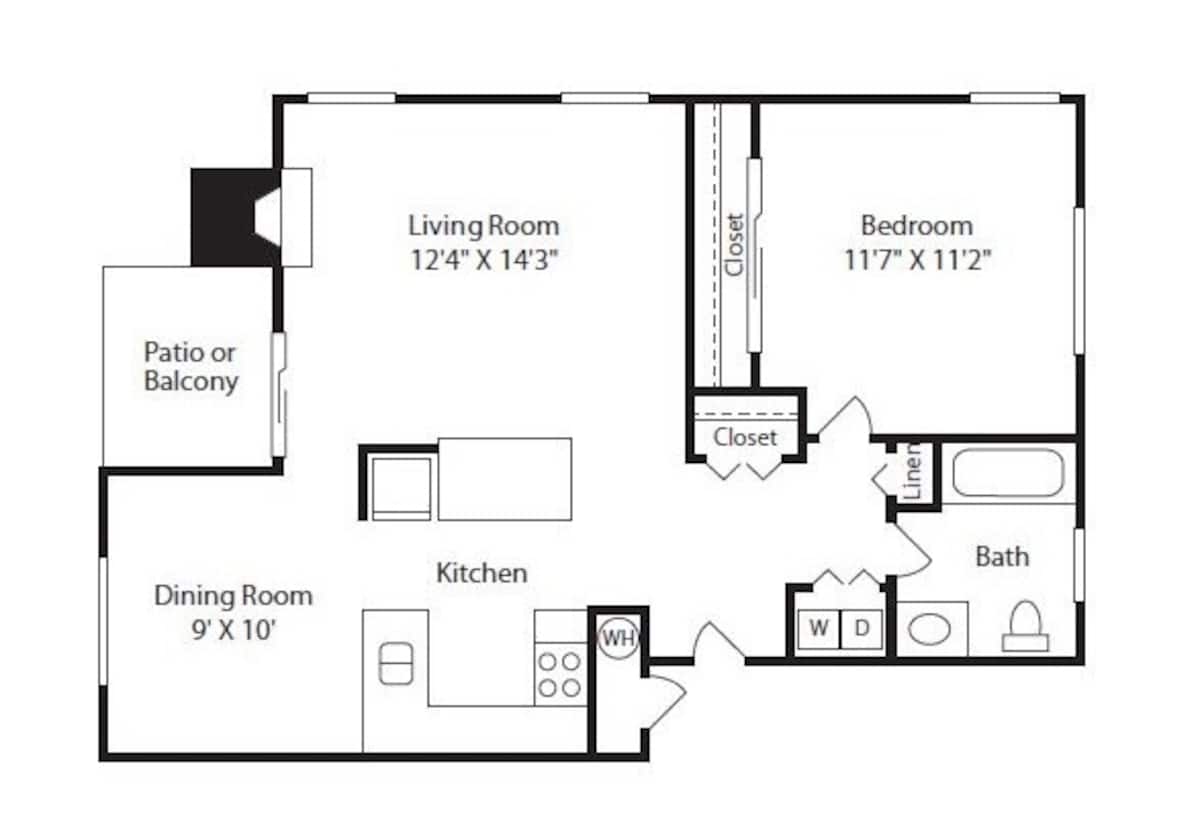 Floorplan diagram for A1 Renovated, showing 1 bedroom