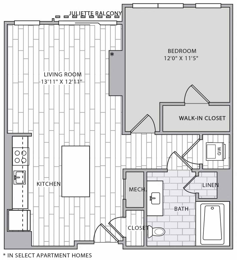 Floorplan diagram for A1, showing 1 bedroom