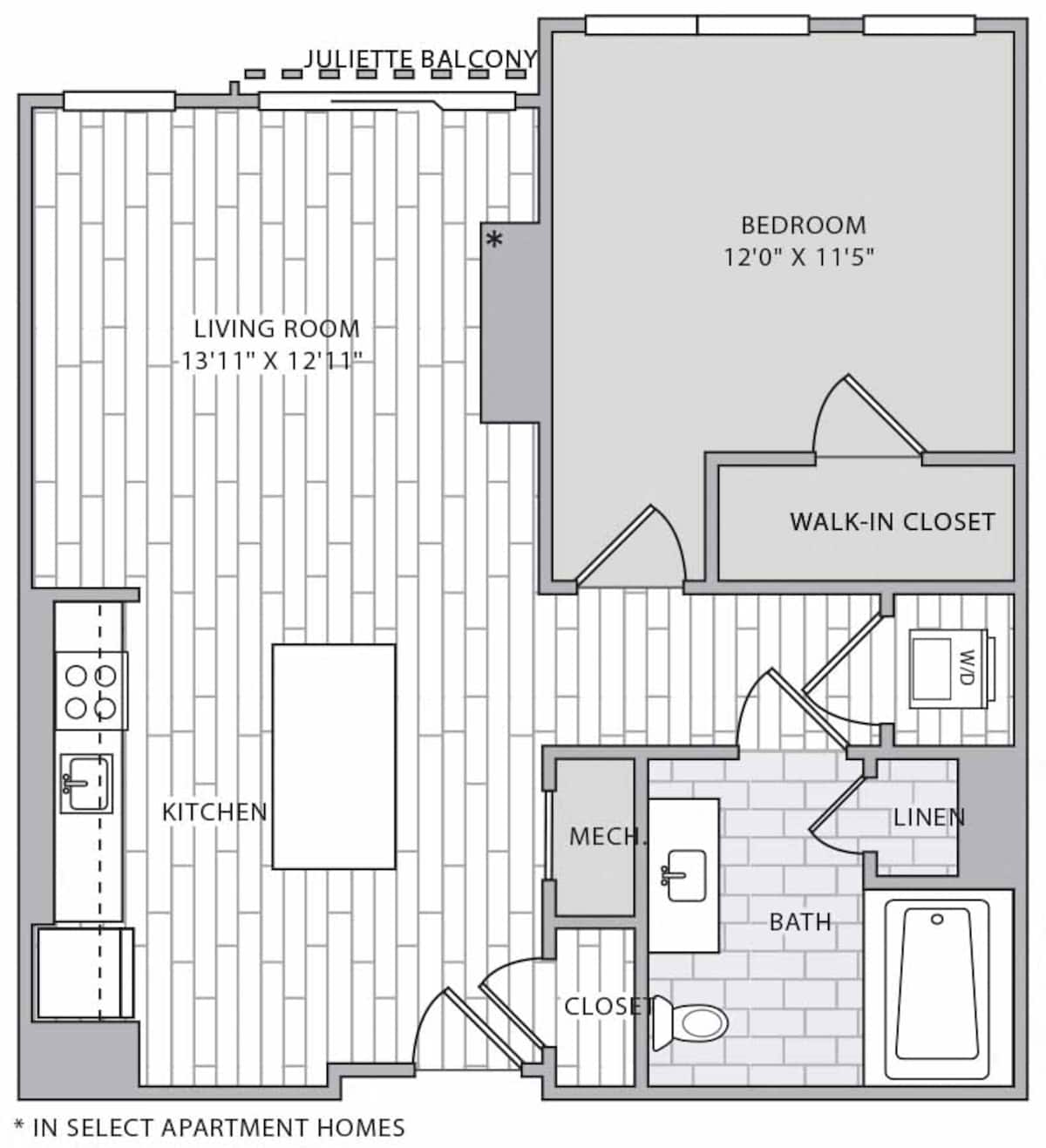 Floorplan diagram for A1, showing 1 bedroom