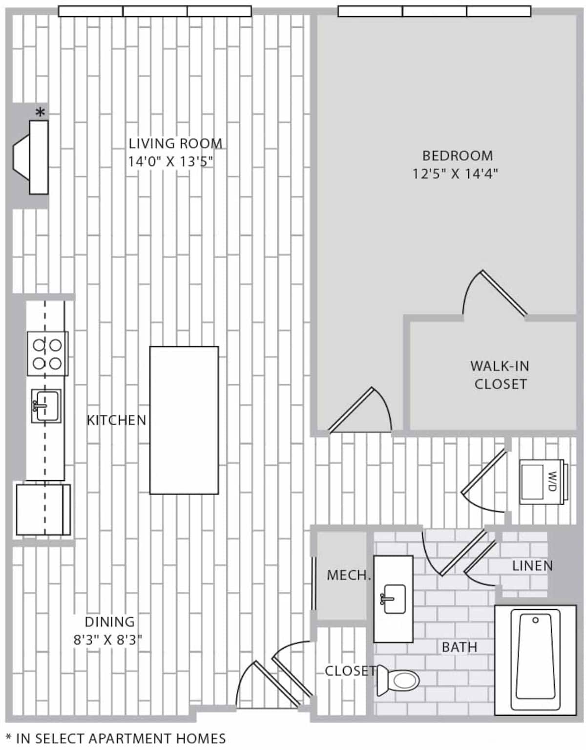Floorplan diagram for A3, showing 1 bedroom
