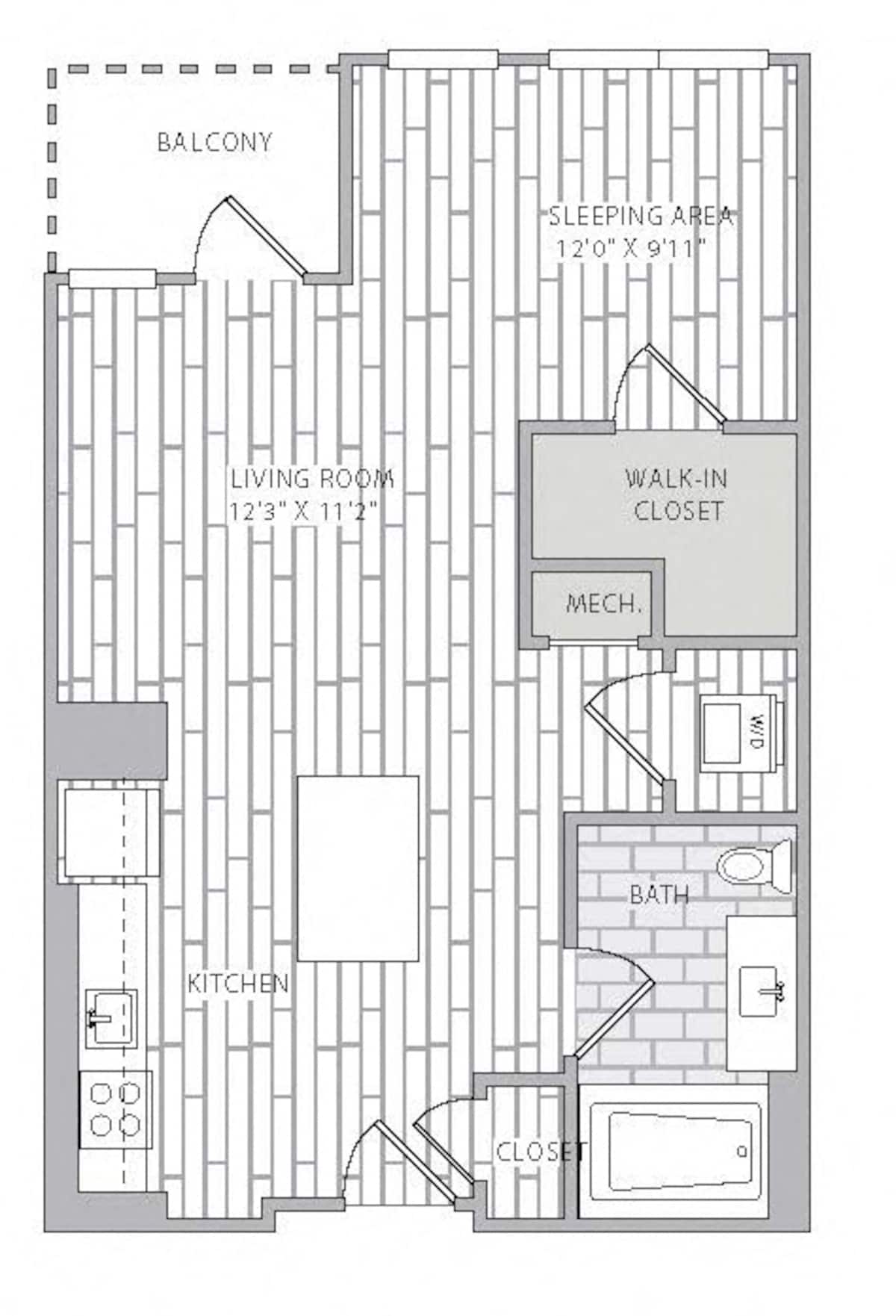 Floorplan diagram for S1, showing Studio