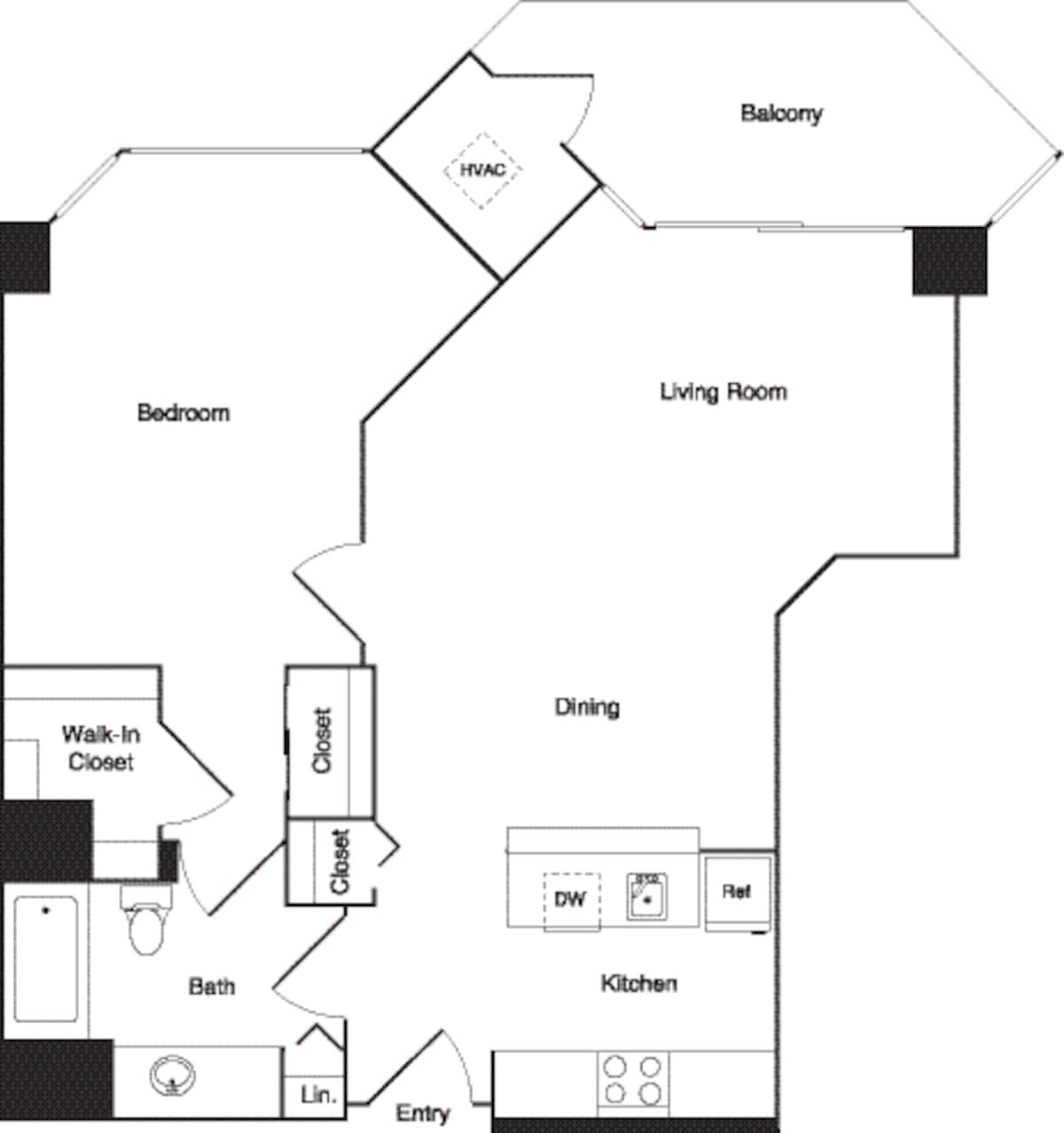 Floorplan diagram for Elm, showing 1 bedroom