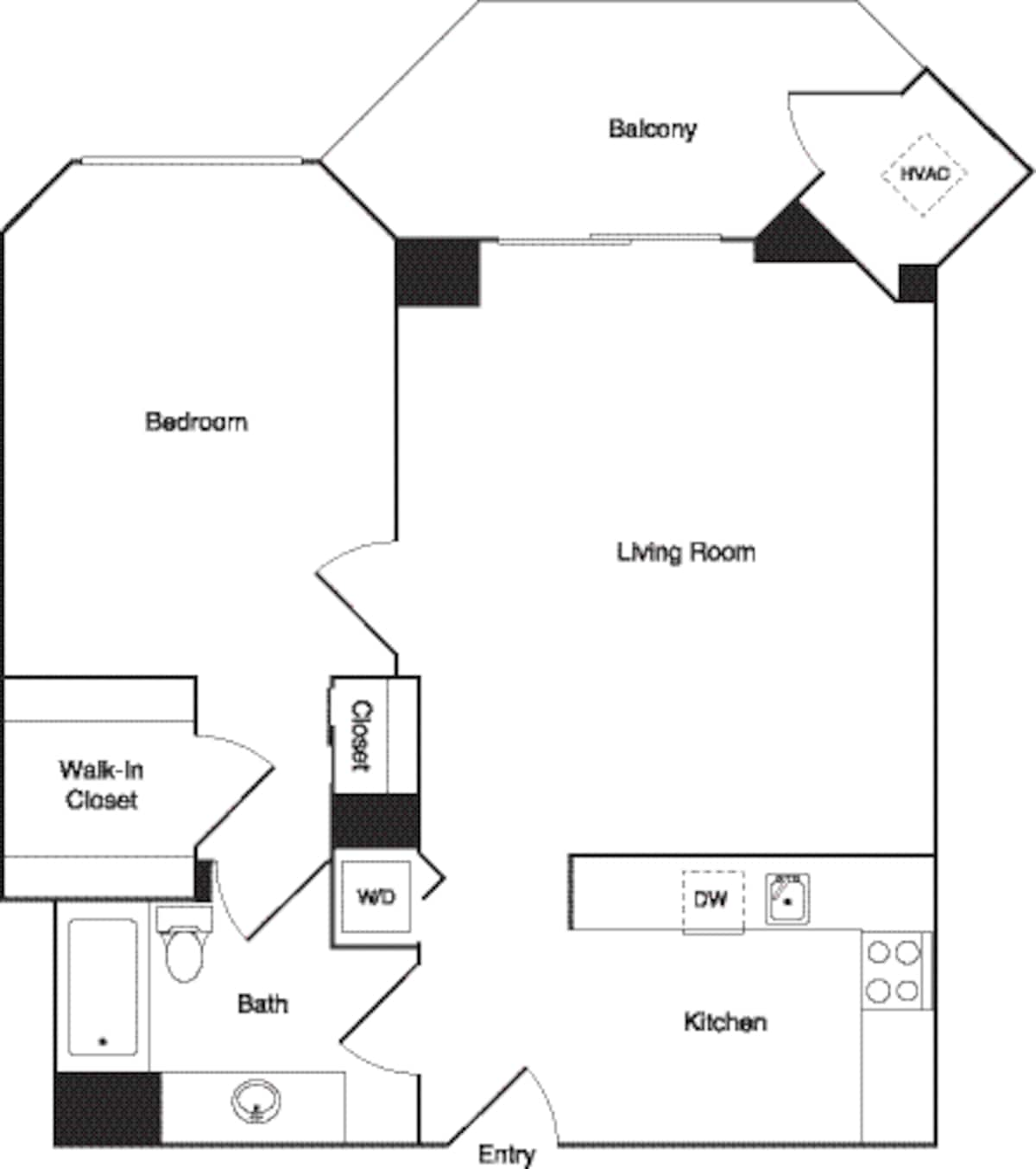 Floorplan diagram for E, showing 1 bedroom