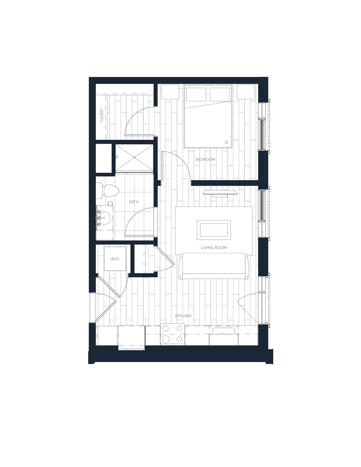 Floorplan diagram for A2 - 1 Bed 1 Bath, showing 1 bedroom