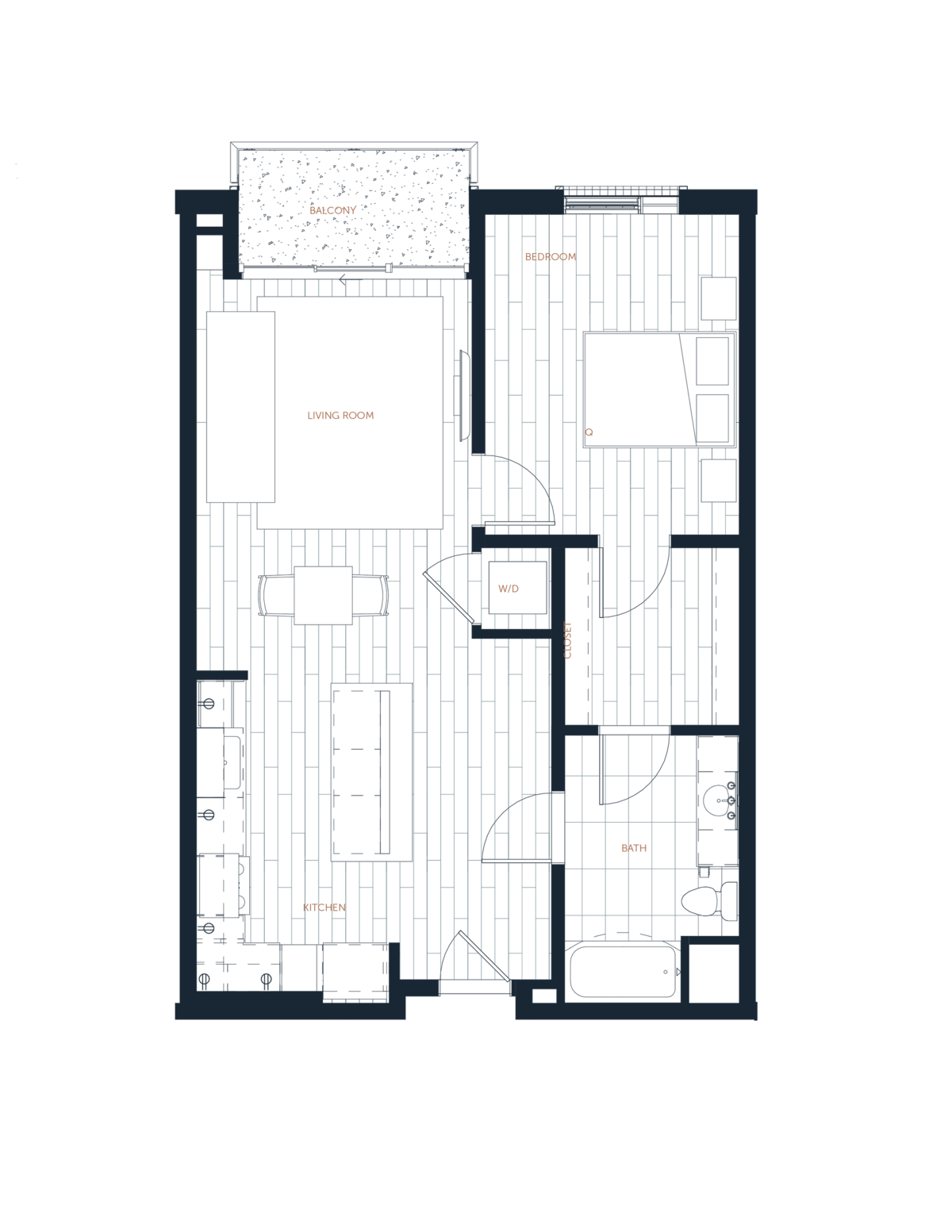 Floorplan diagram for A5 - 1 Bed 1 Bath, showing 1 bedroom