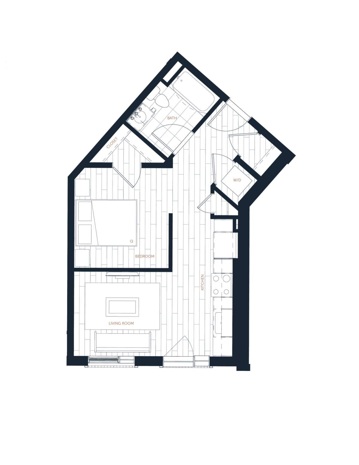 Floorplan diagram for A6 - 1 Bed 1 Bath, showing 1 bedroom