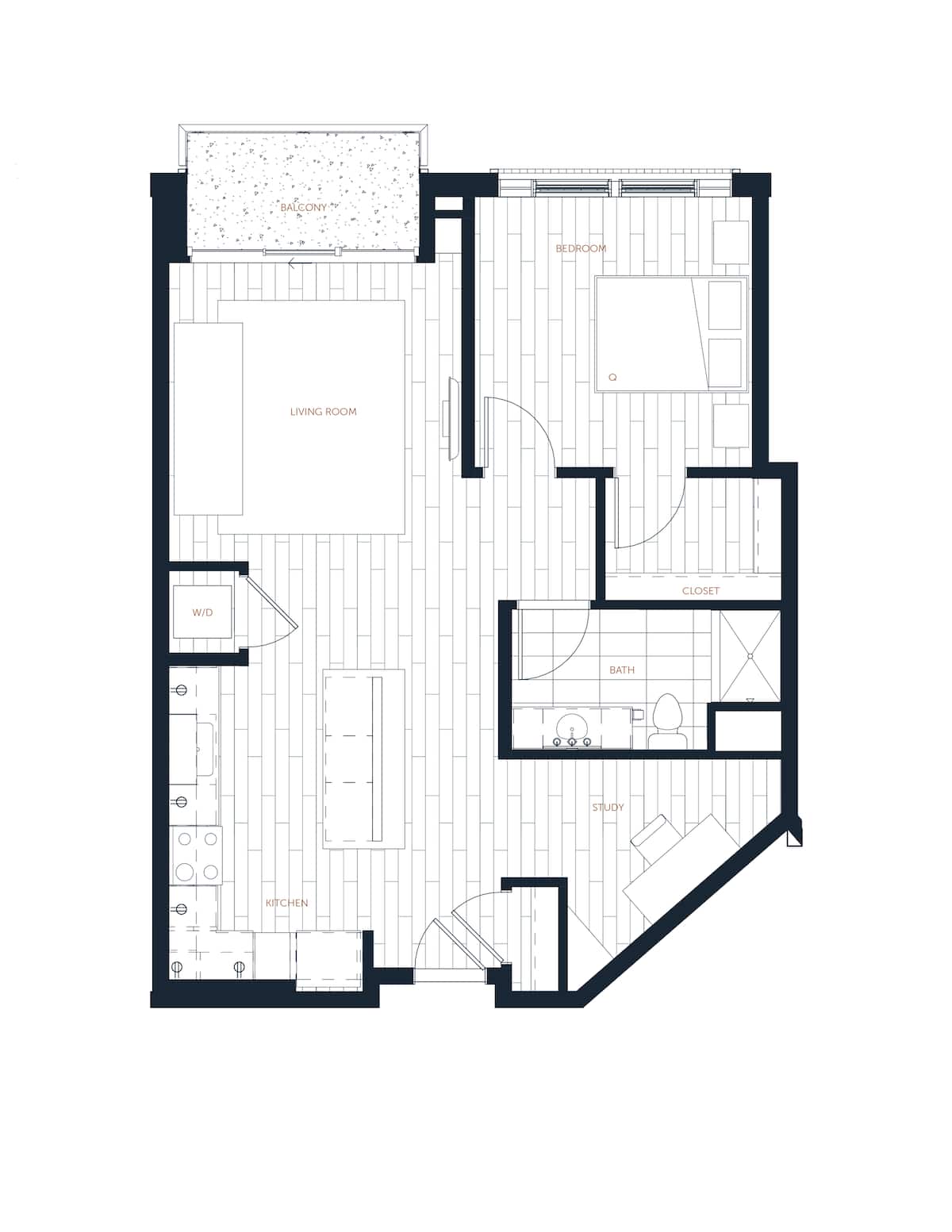 Floorplan diagram for A7 - 1 Bed 1 Bath, showing 1 bedroom