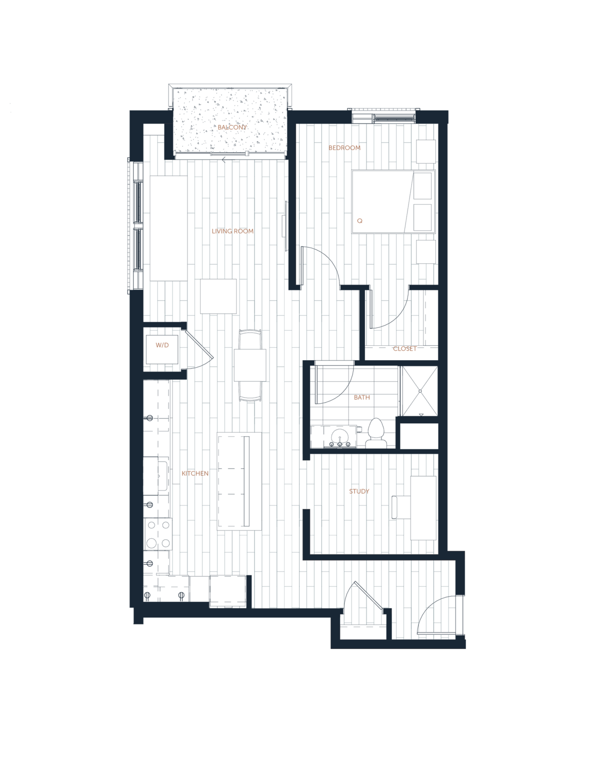 Floorplan diagram for A9 - 1 Bed 1 Bath, showing 1 bedroom