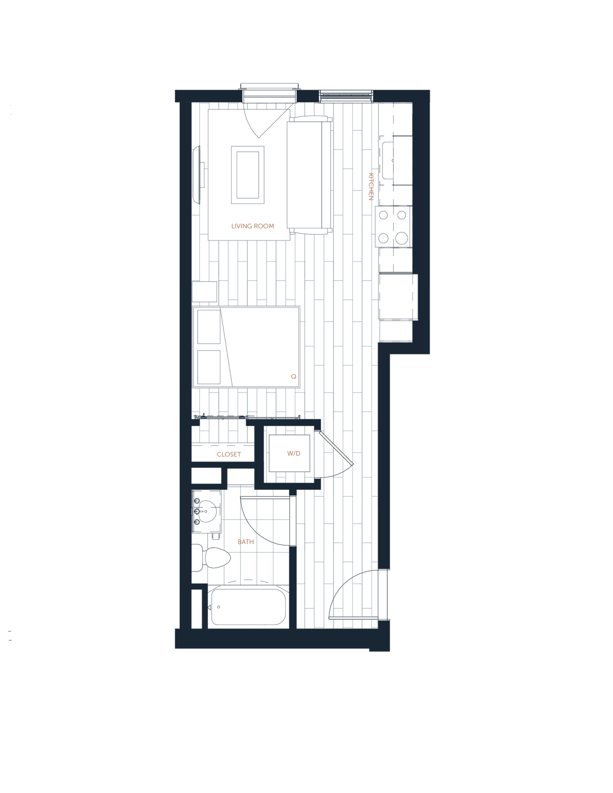 Floorplan diagram for A Junior - 1 Bed 1 Bath, showing 1 bedroom