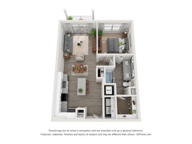 Floorplan diagram for Collins, showing 1 bedroom