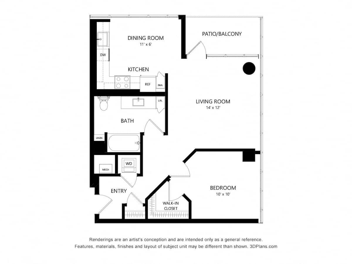 Floorplan diagram for TOWER A2, showing 1 bedroom