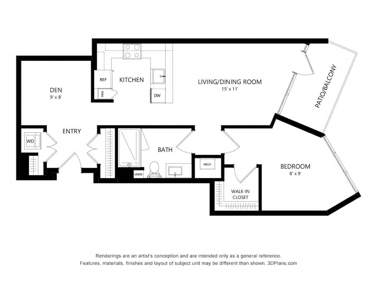 Floorplan diagram for TOWER A3, showing 1 bedroom