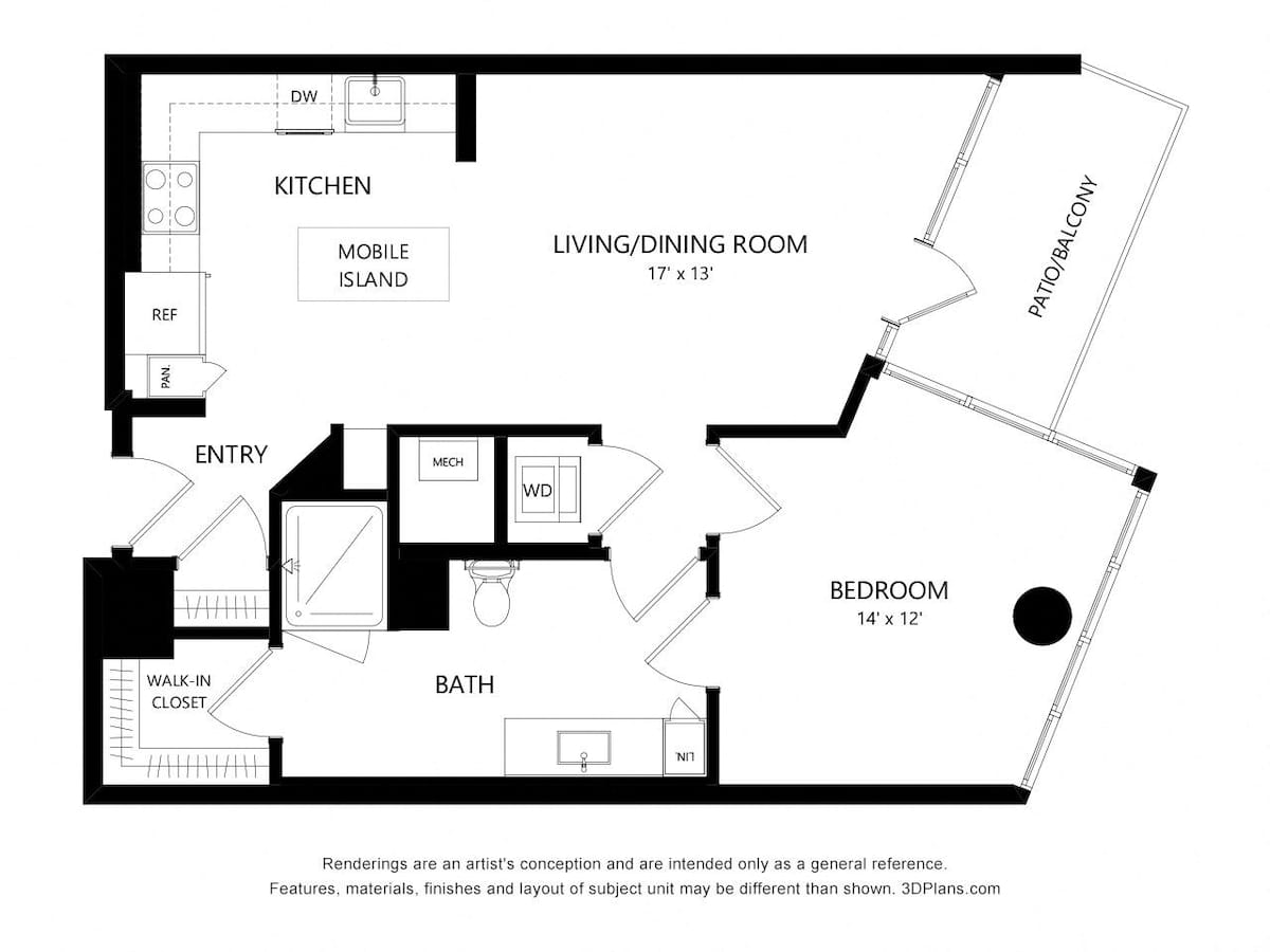 Floorplan diagram for TOWER A4, showing 1 bedroom