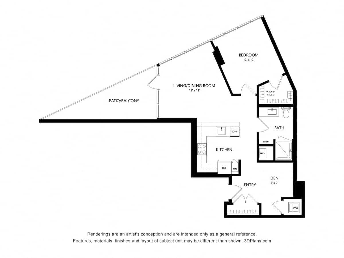 Floorplan diagram for TOWER A7, showing 1 bedroom
