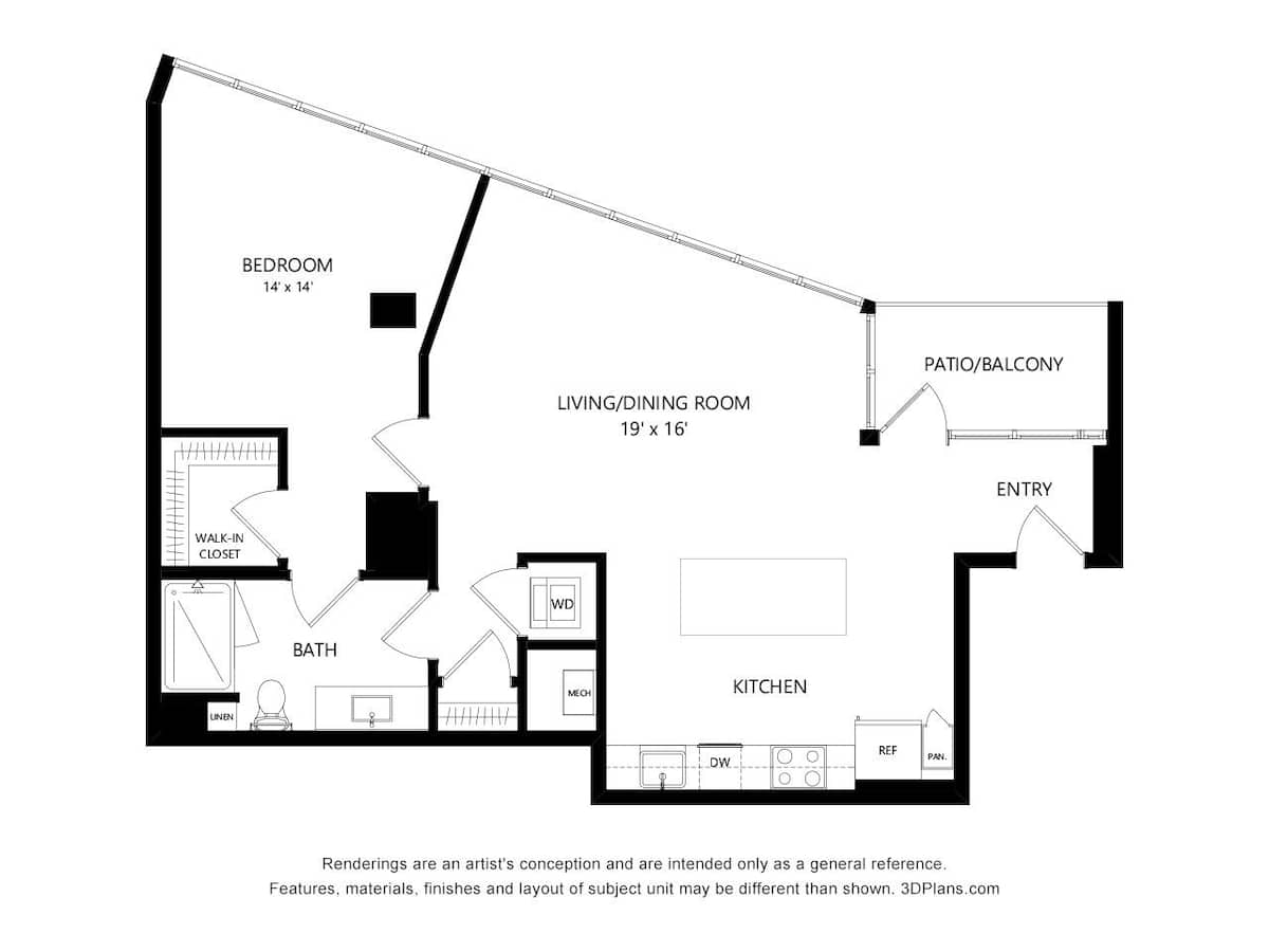 Floorplan diagram for TOWER A15, showing 1 bedroom