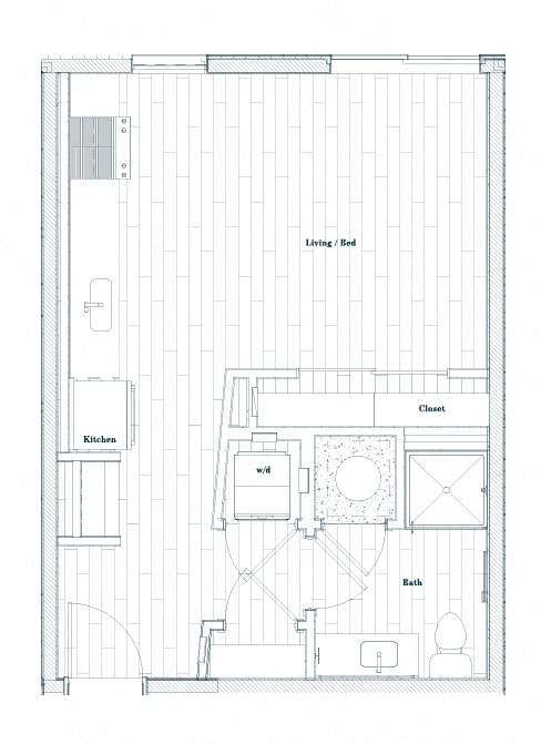 Floorplan diagram for E0A, showing Studio