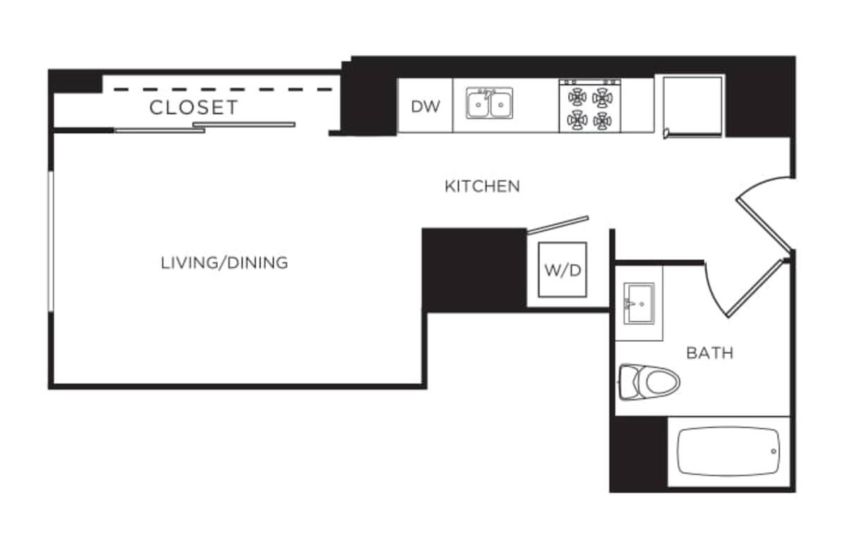 Floorplan diagram for The Willow, showing Studio