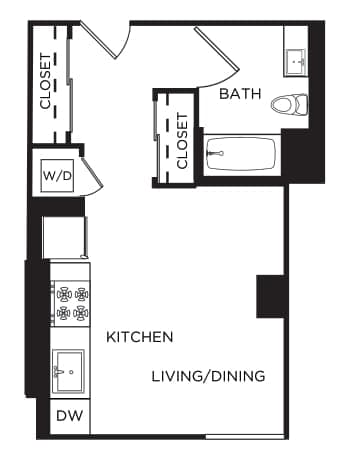 Floorplan diagram for The Eddy, showing Studio