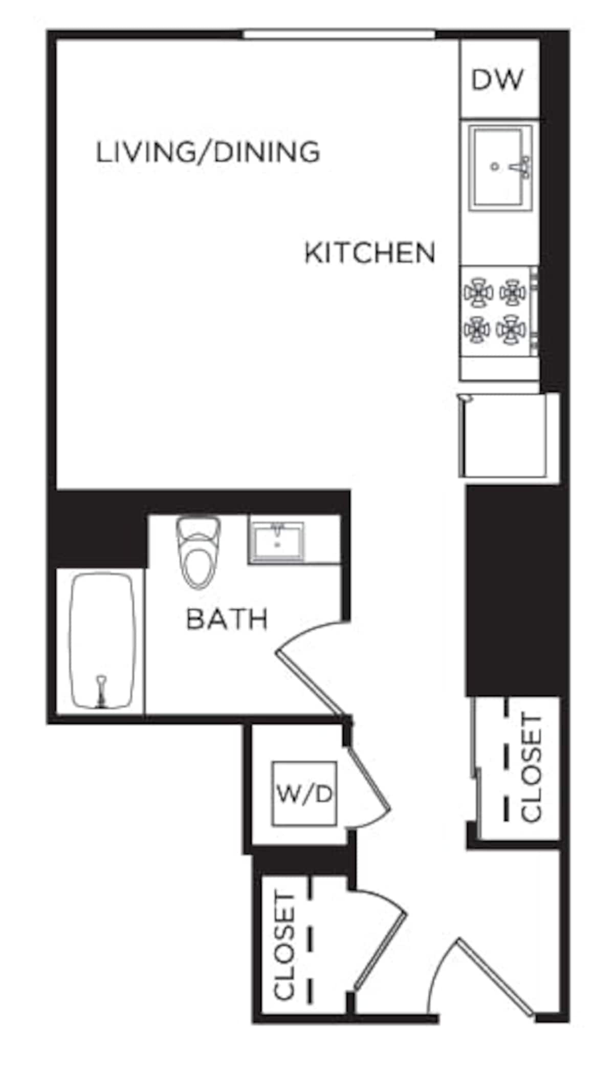 Floorplan diagram for The Ellis, showing Studio