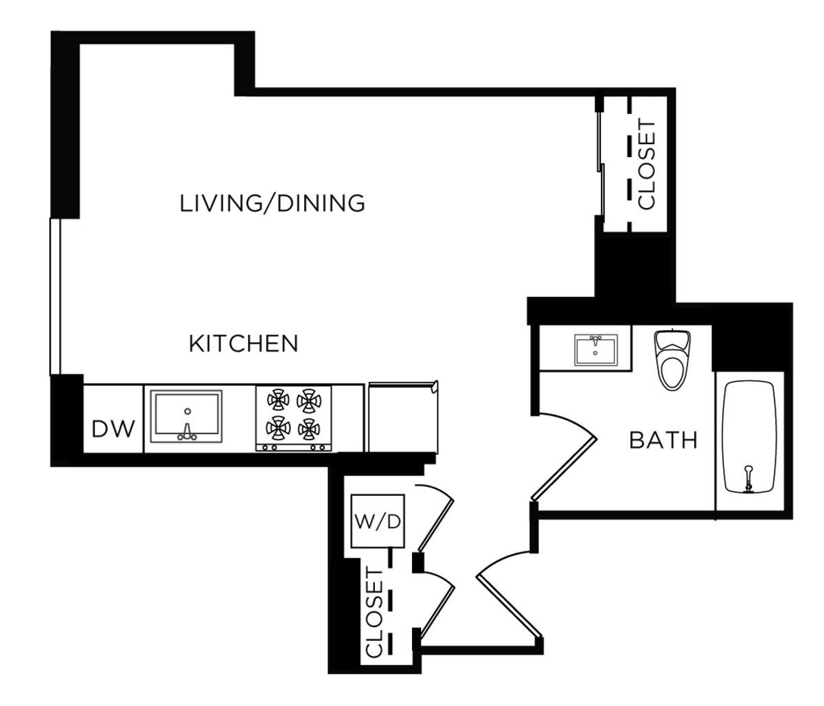 Floorplan diagram for The Polk, showing Studio