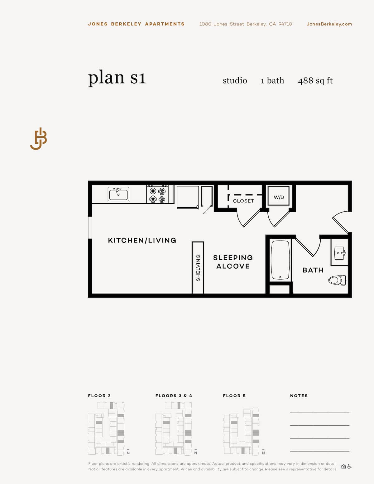Floorplan diagram for S1, showing Studio
