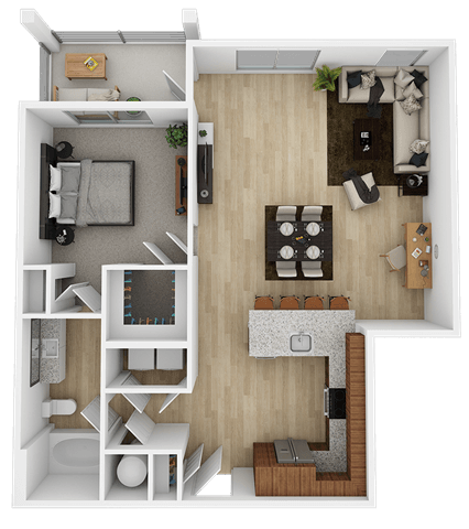 Floorplan diagram for A1A, showing 1 bedroom