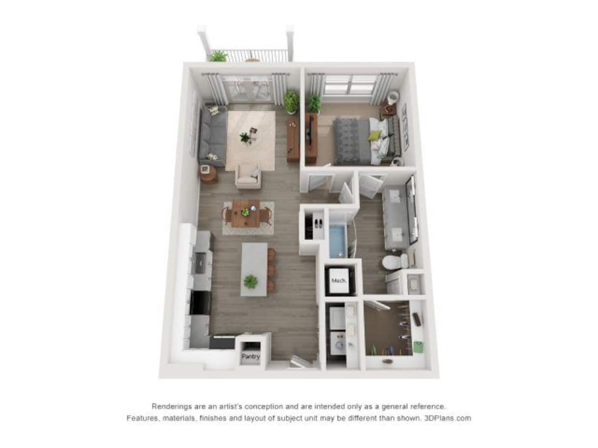 Floorplan diagram for Collins A1.4, showing 1 bedroom
