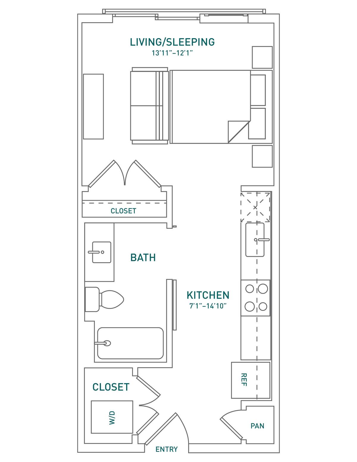 Floorplan diagram for S2-1, showing Studio