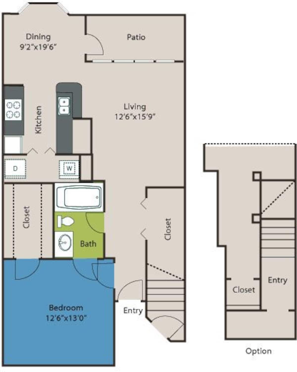 Floorplan diagram for 1A, showing 1 bedroom