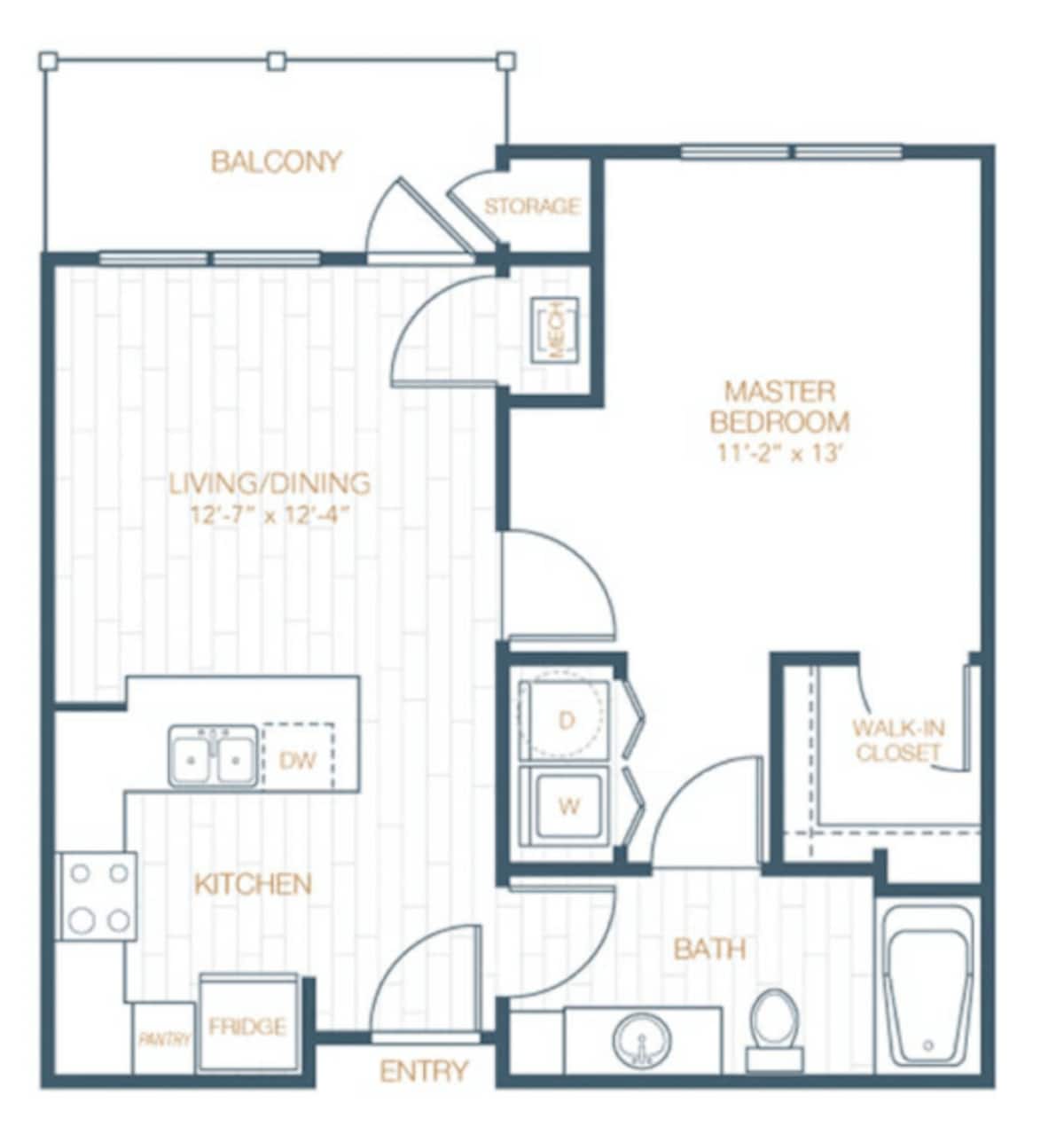 Floorplan diagram for A1, showing 1 bedroom